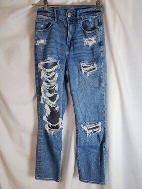 American Eagle stretch highest rise 90's Boyfriend heavy distressed size 0